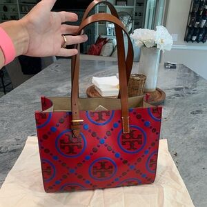 Authentic Tory Burch SMALL T MONOGRAM CONTRAST EMBOSSED TOTE